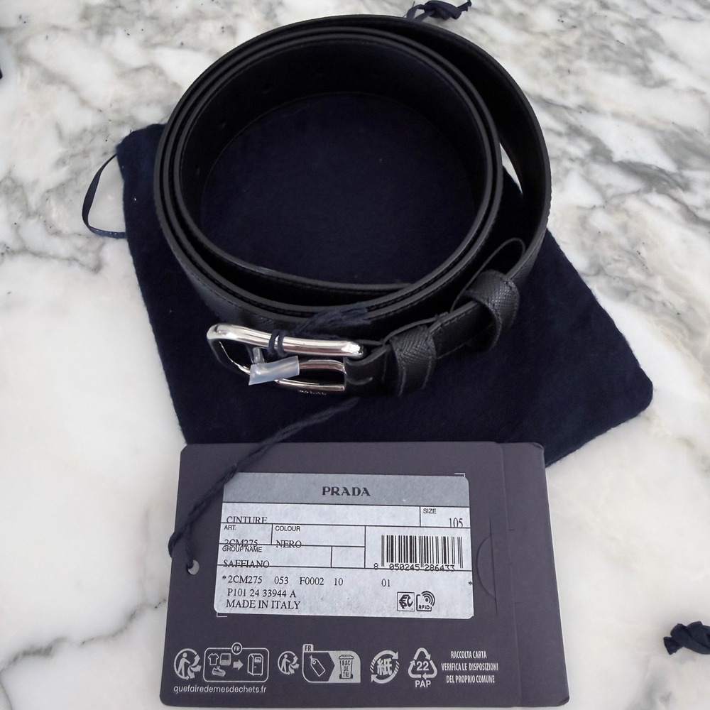 Prada 2CM275 Men's Black Saffiano Leather Belt silver buckle, 105 cm - Picture 5 of 5